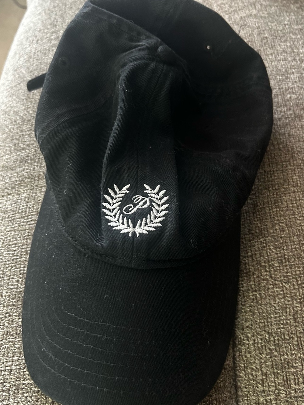 PINK Victoria's Secret Black Baseball Cap with White Embroidered Wreath